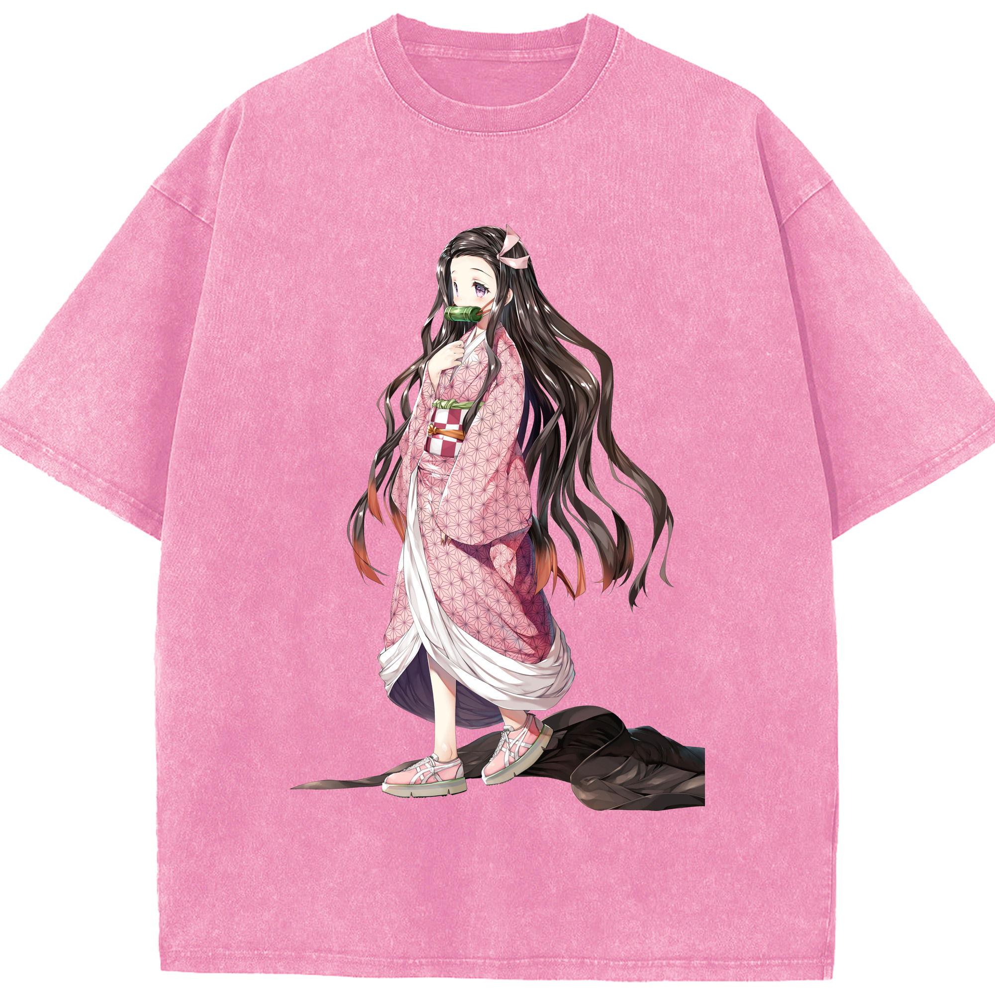 （画像用） 鬼滅の刃（きめつのやいば）竈門 禰󠄀豆子／かまど ねずこ Kamado Nezuko 綿100% ヴィンテージ風 半袖Tシャツ（フロントプリント）